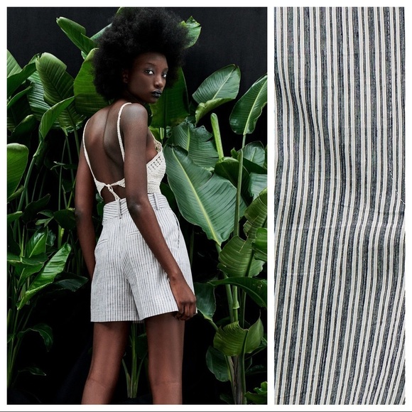 NWT. Zara Rustic Striped Pleated High Waist Shorts. Size S. - Picture 4 of 11